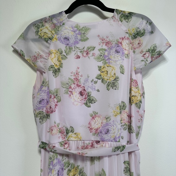 Suzy Shier | Pastel Pink Floral Pleated Maxi Dress | Size L - Picture 7 of 10